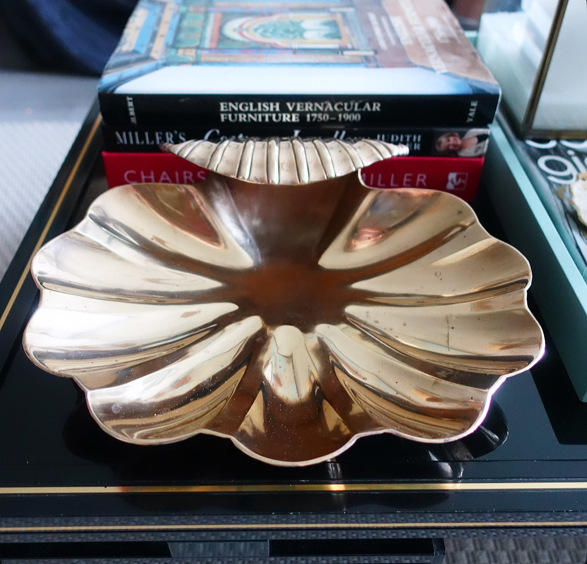 XL brass scallop shell bowl