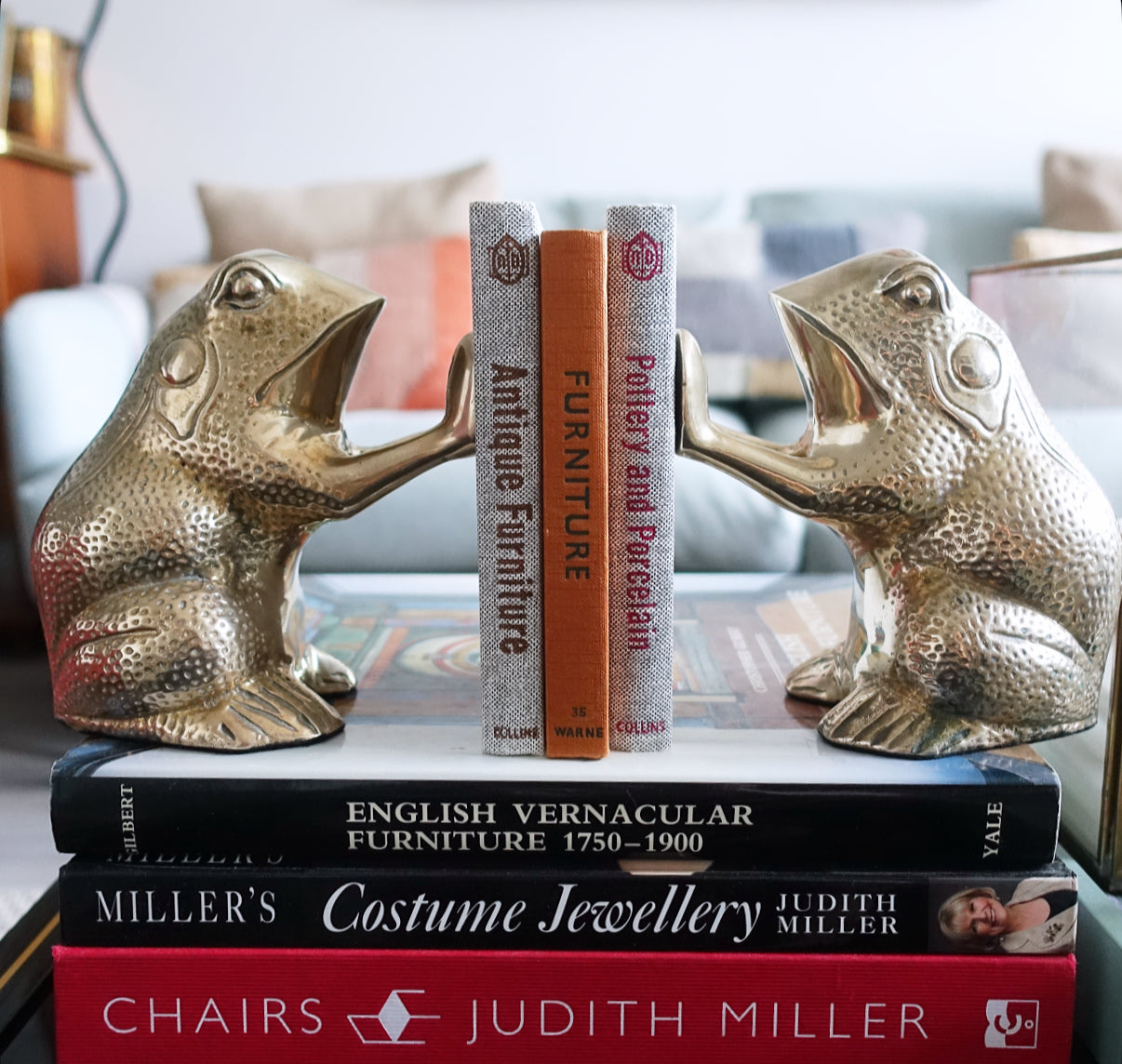 Pair of brass frog bookends