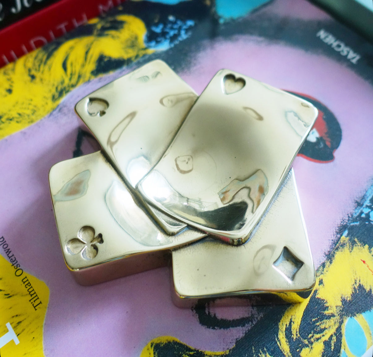 Brass playing cards trinket dish