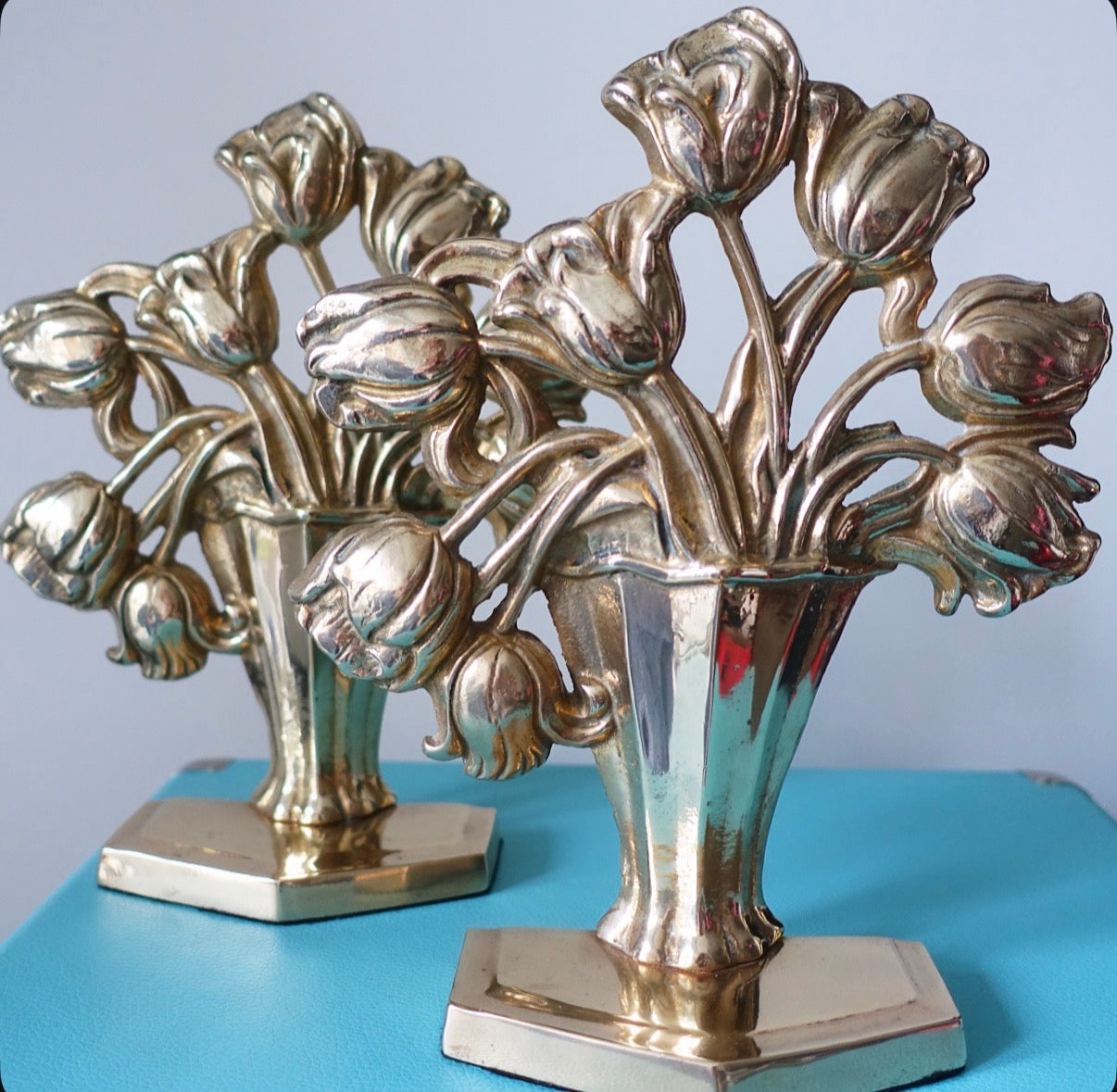 Brass tulip bookends