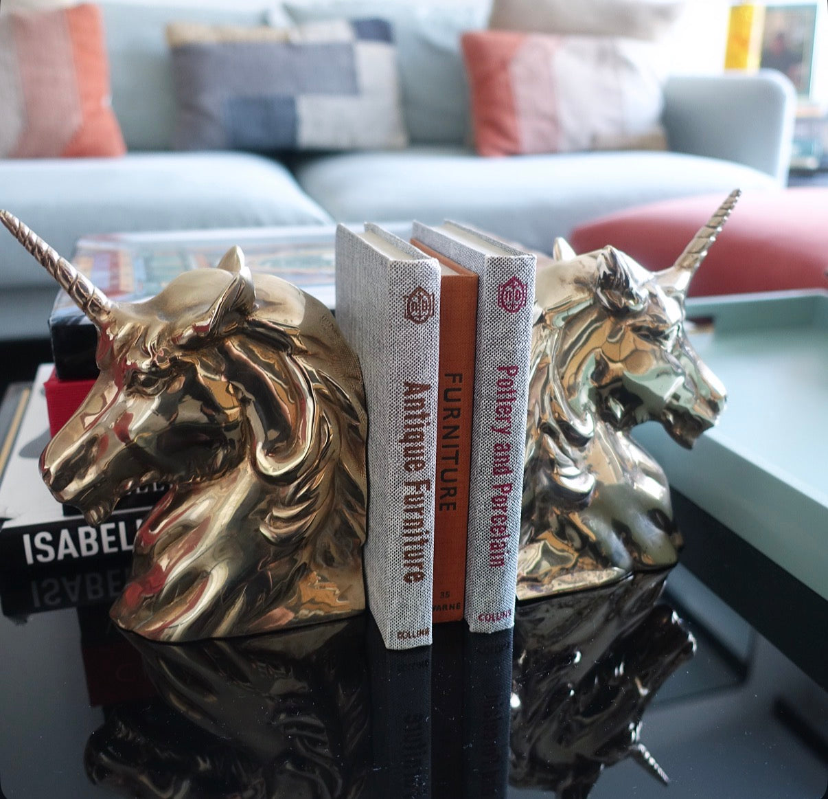 Brass unicorn bookends