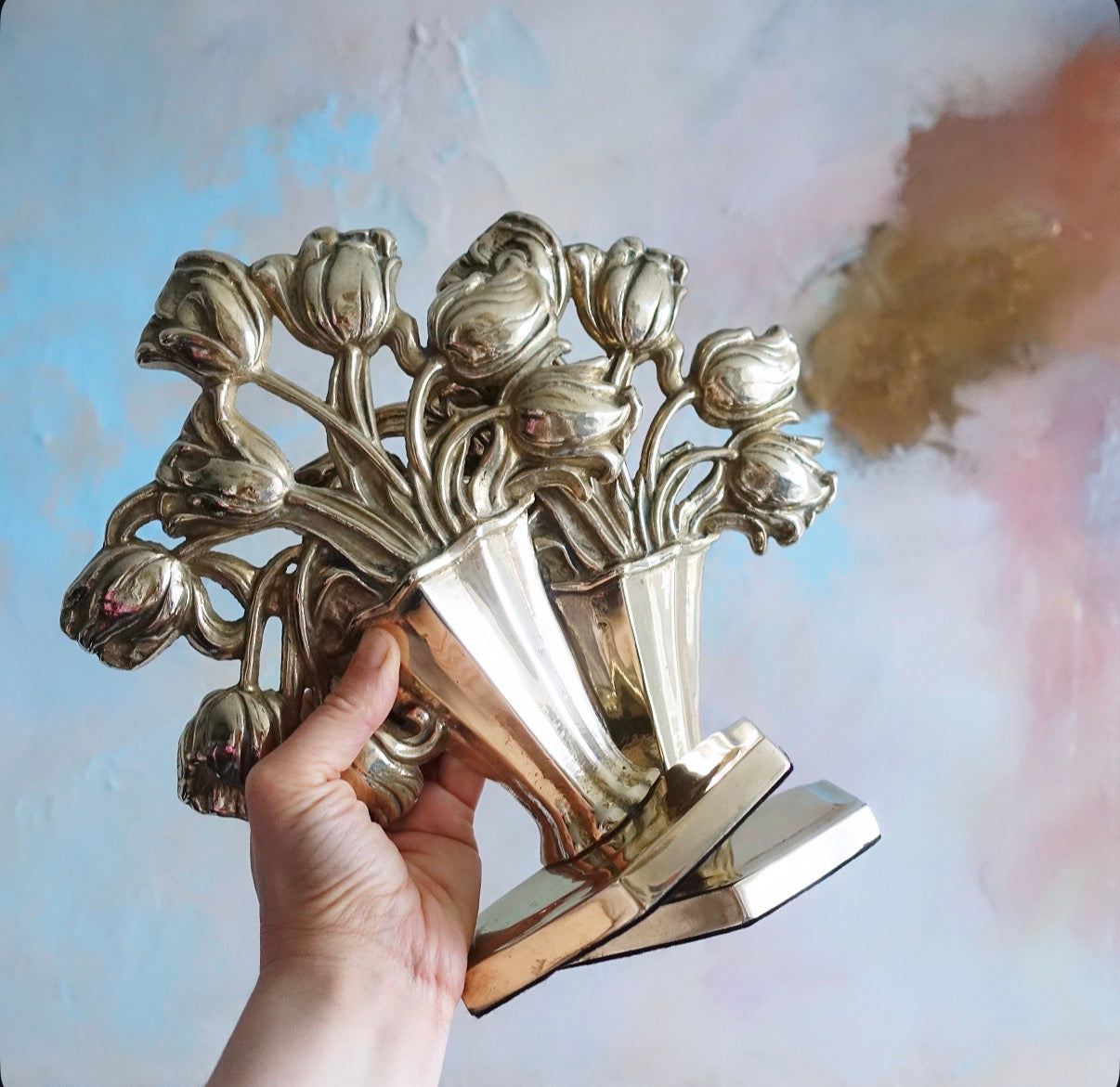 Brass tulip bookends