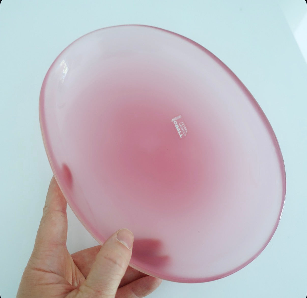 Large Pink Oball Murano glass trinket dish