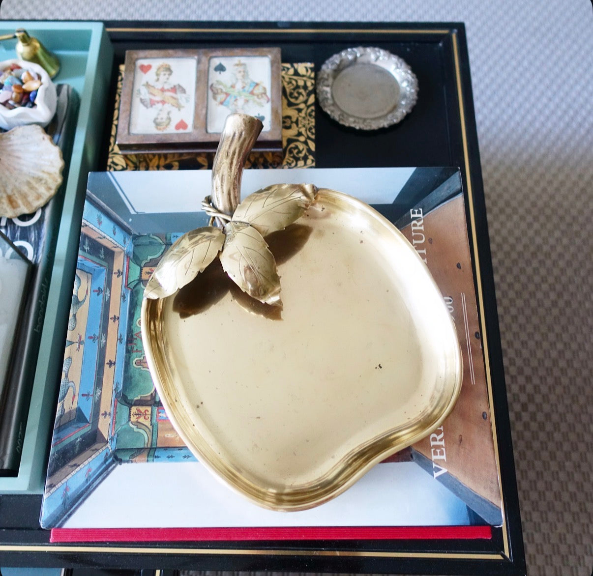 Large brass apple trinket dish
