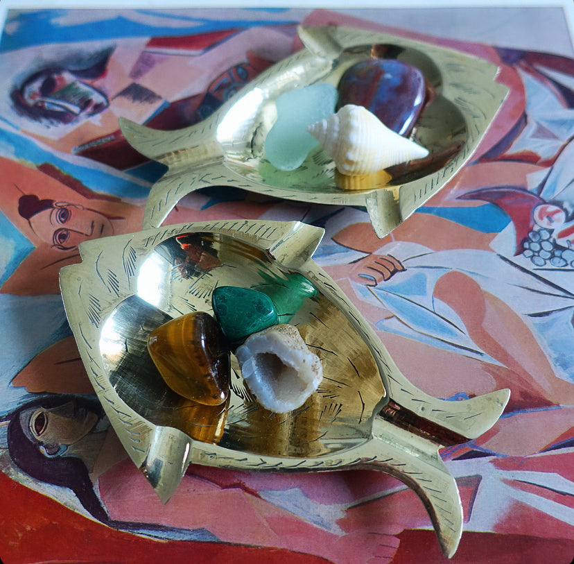 Pair of brass fish dishes