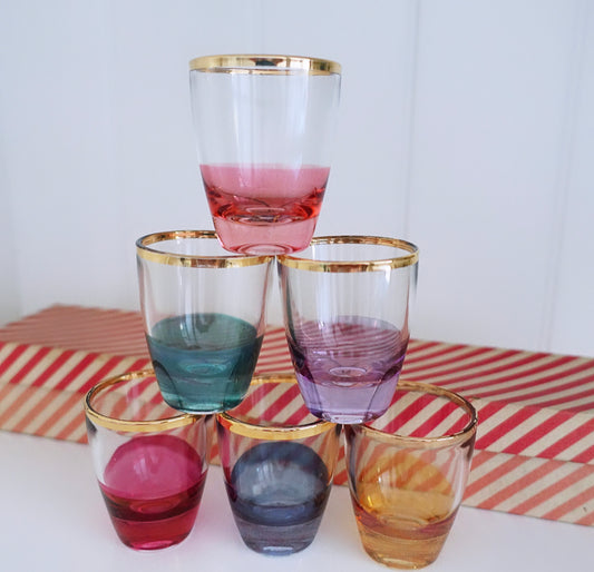 Set of six harlequin iridescent shot glasses