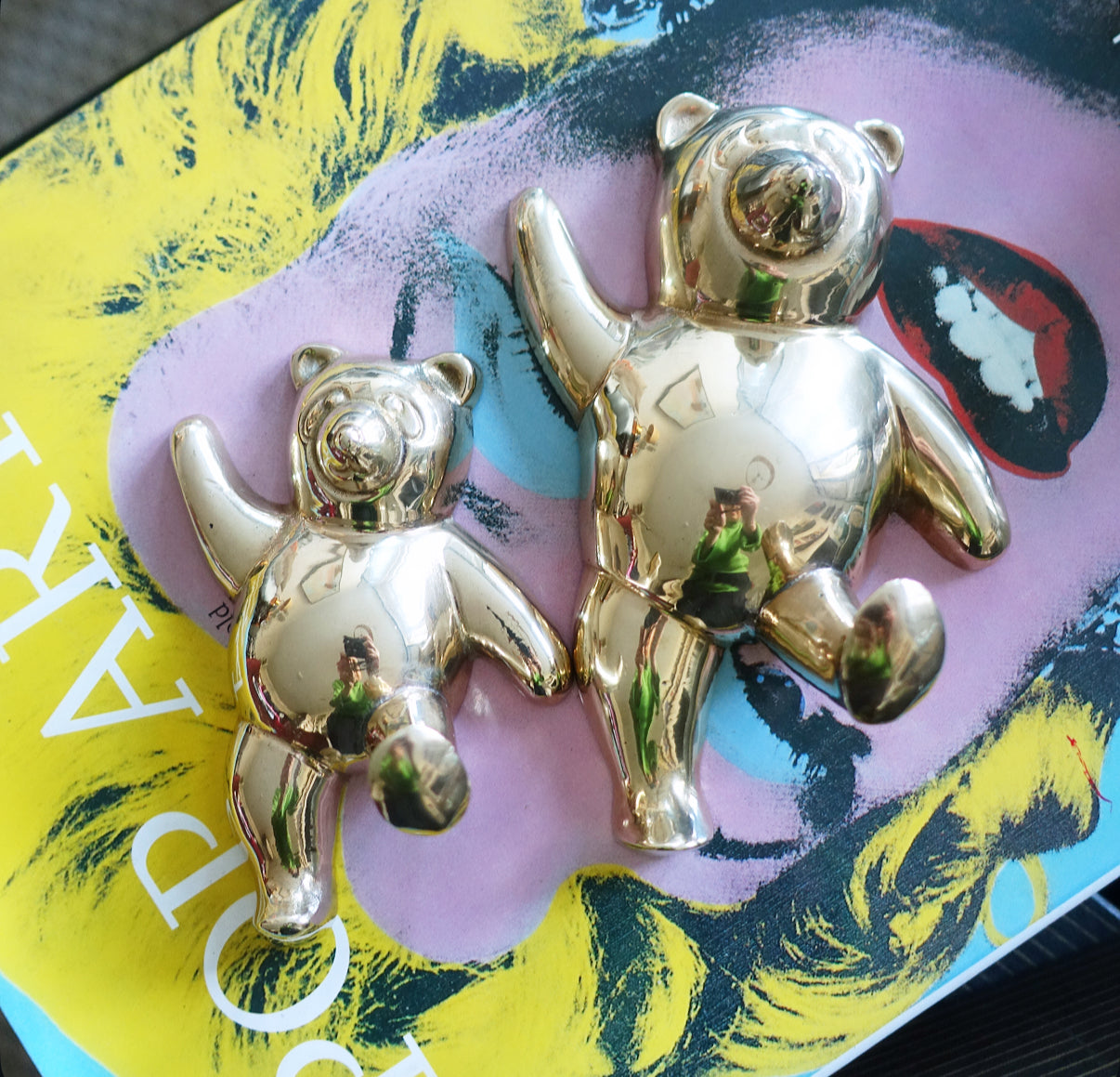 Brass teddy bear wall hook set