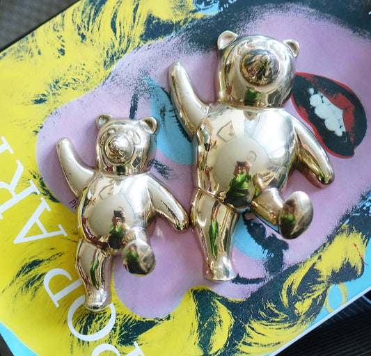 Brass teddy bear wall hook set