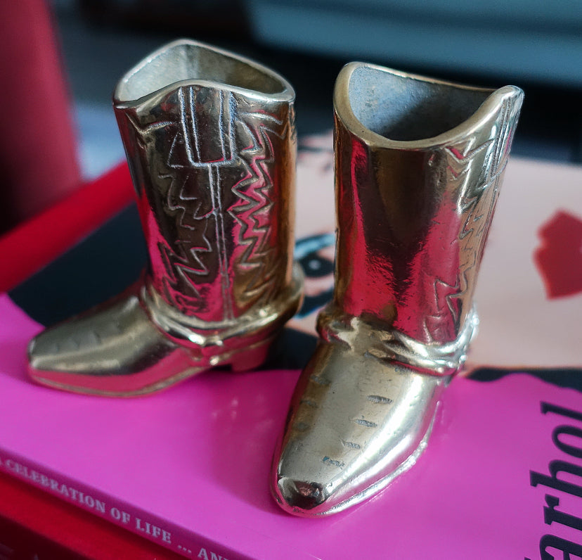 Pair of brass cowboy boots