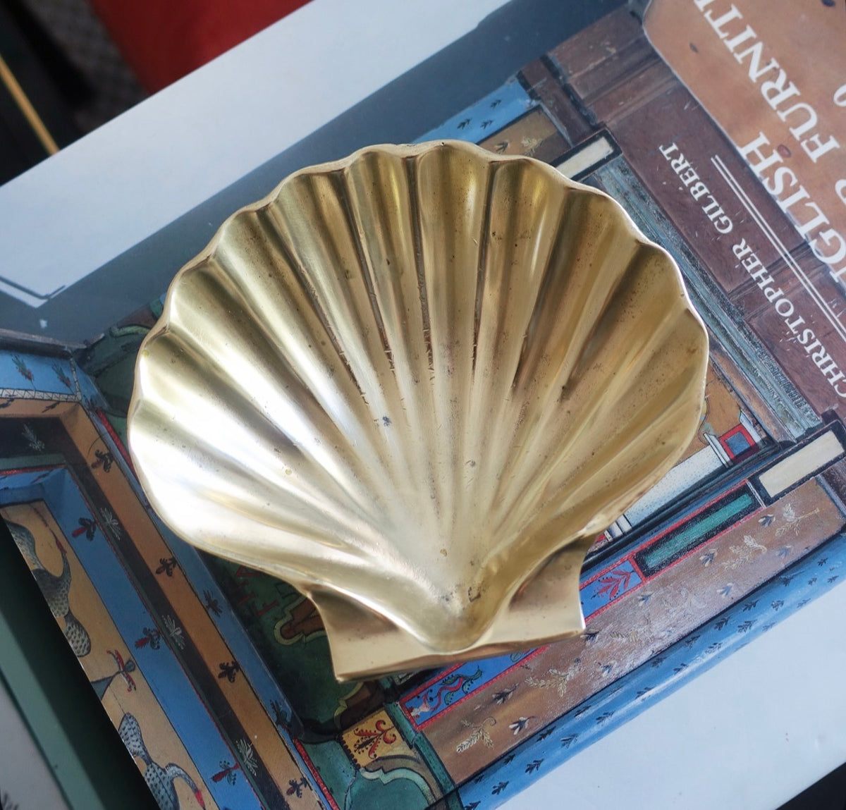 English Brass scallop shell trinket dish