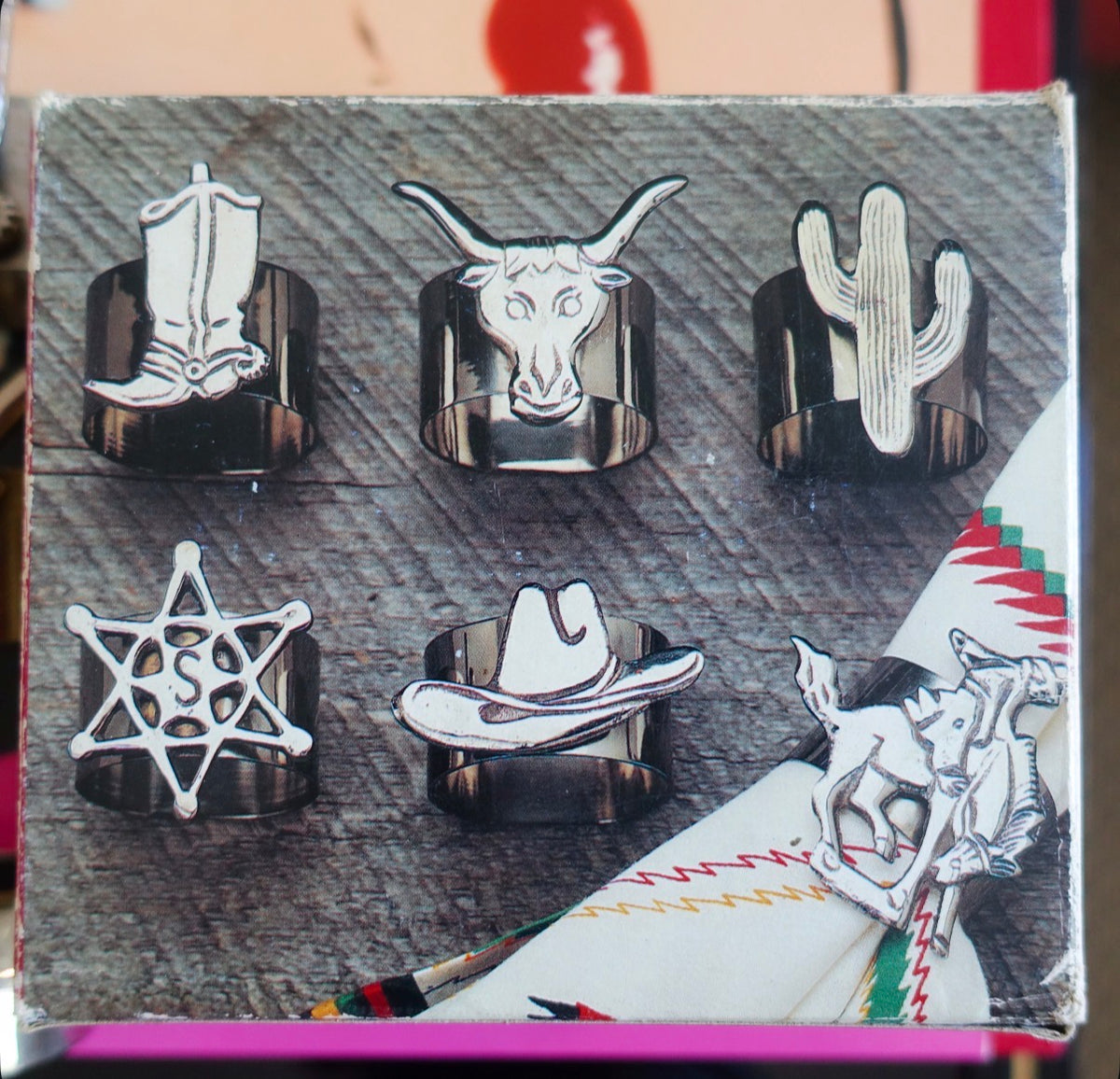 Set of six Western themed napkin rings