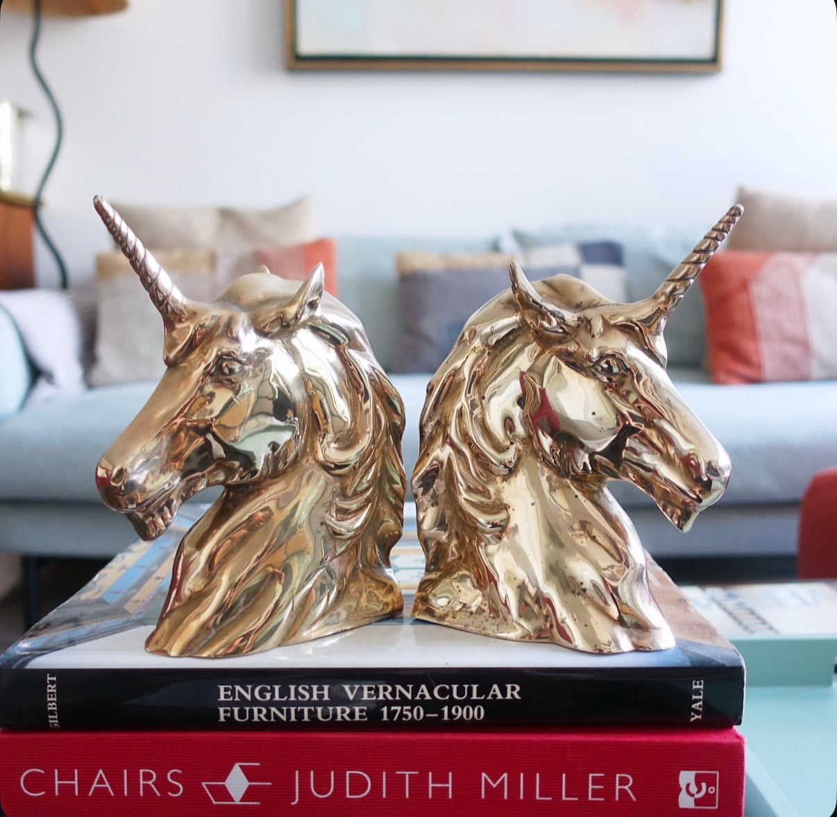 Brass unicorn bookends