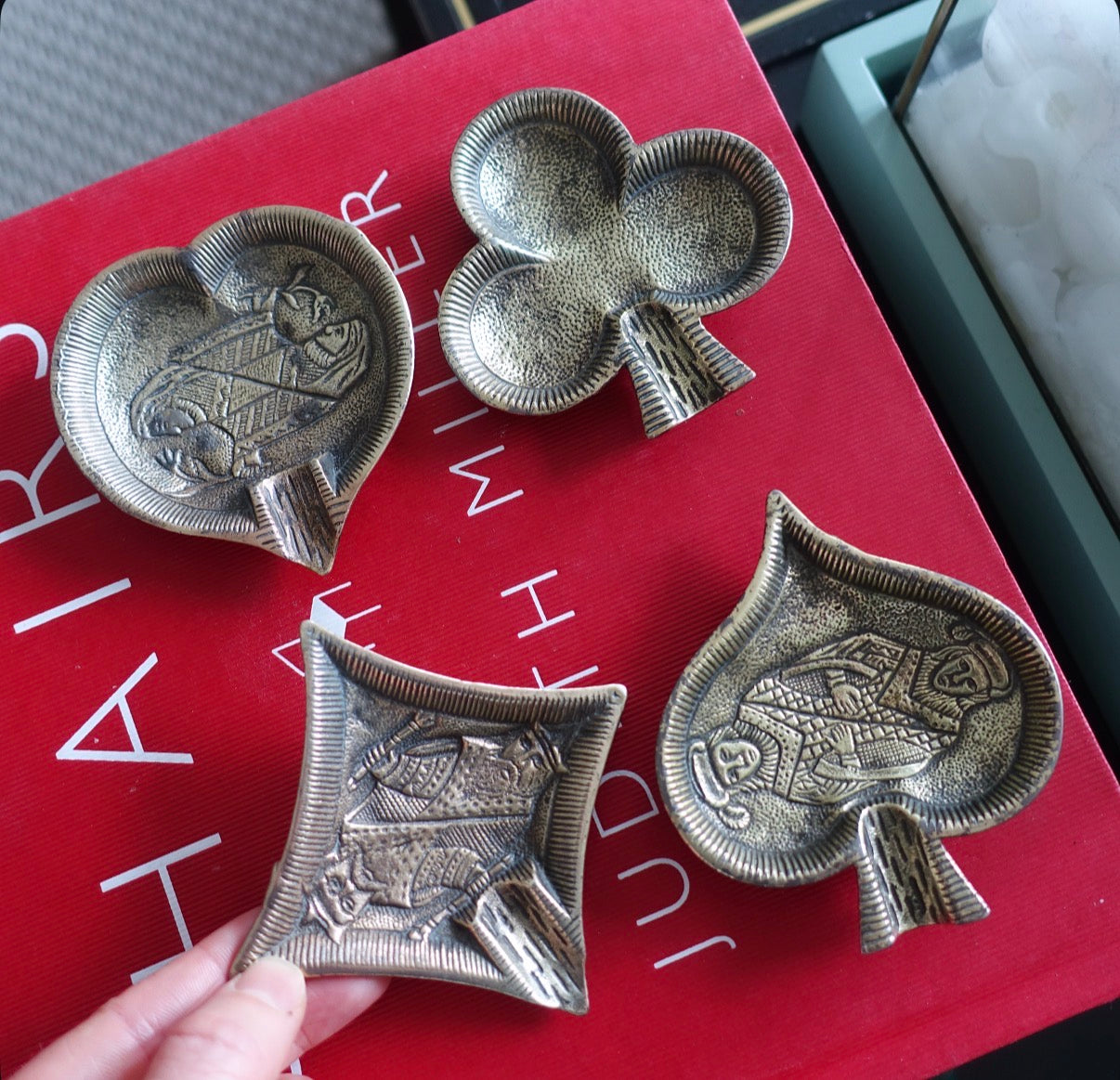 Art Deco brass poker ashtray set