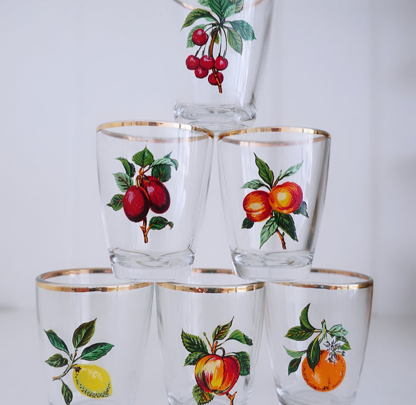 Set of six fruit motif shot glasses