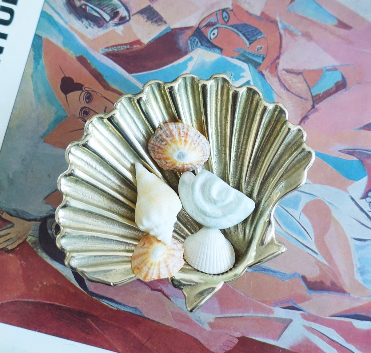 Brass Hollywood regency scallop shell trinket dish