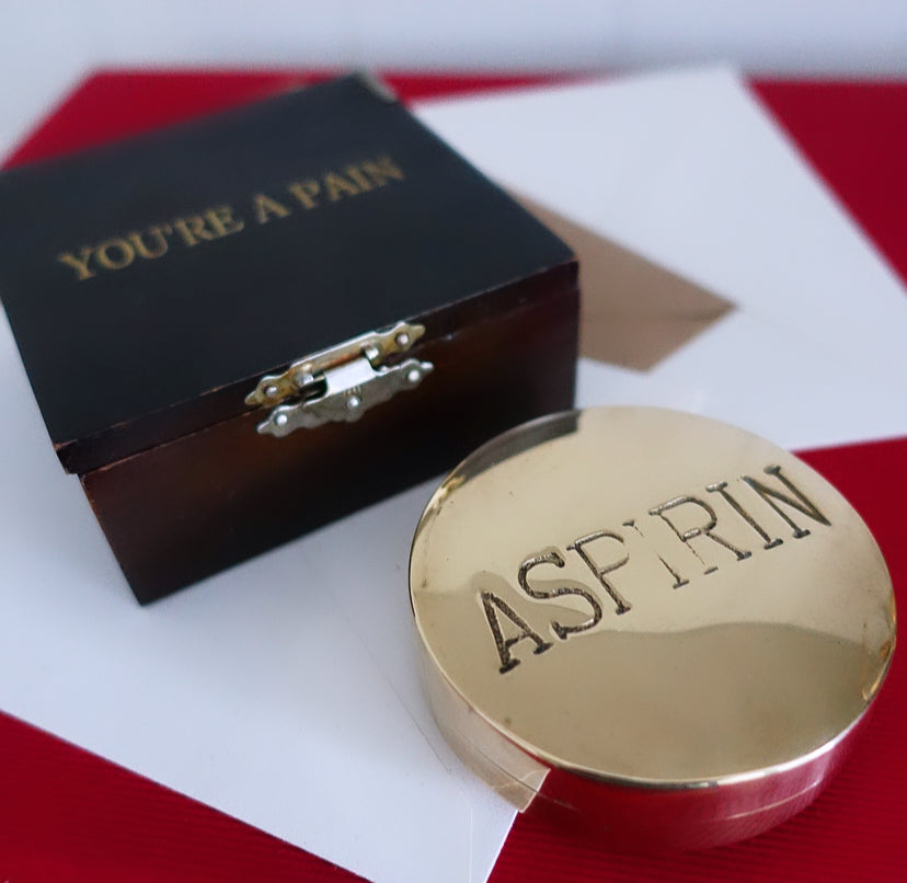 Brass aspirin pill box/paperweight