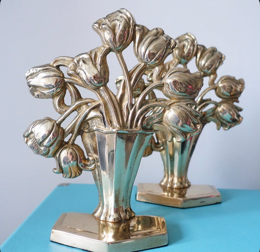 Brass tulip bookends