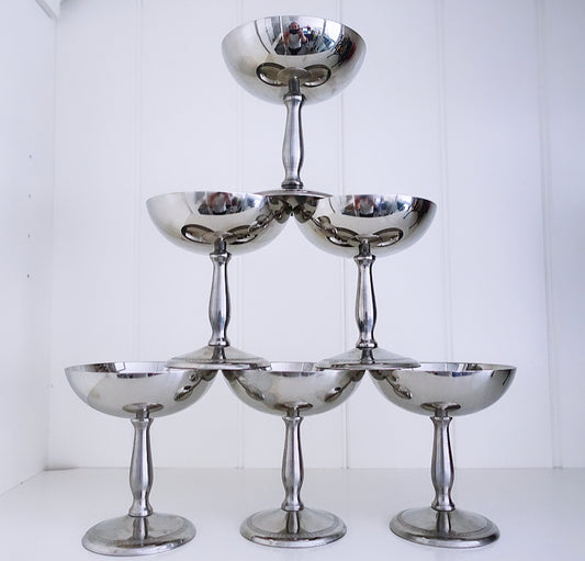 Set of six Italian stainless steel coupes & spoons