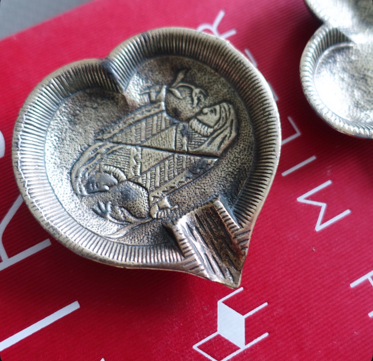 Art Deco brass poker ashtray set