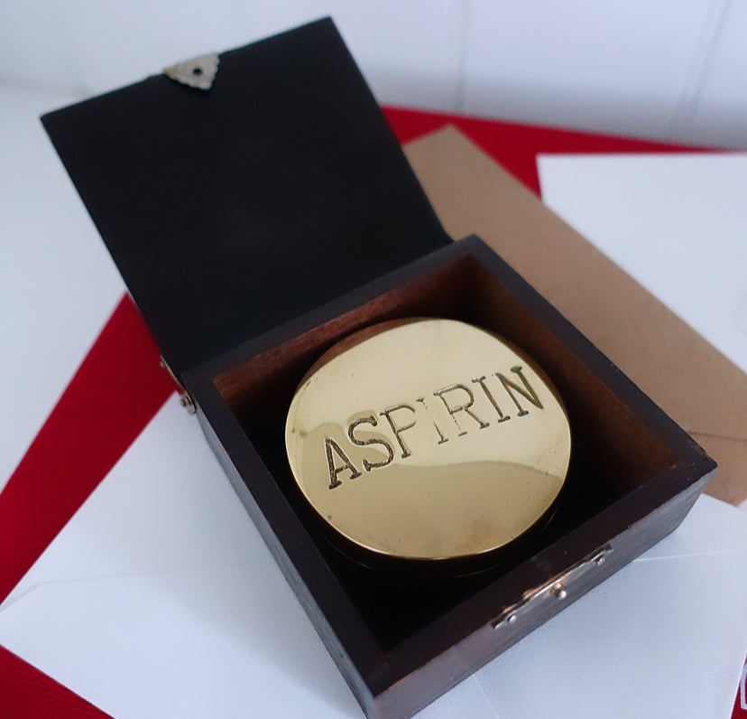 Brass aspirin pill box/paperweight