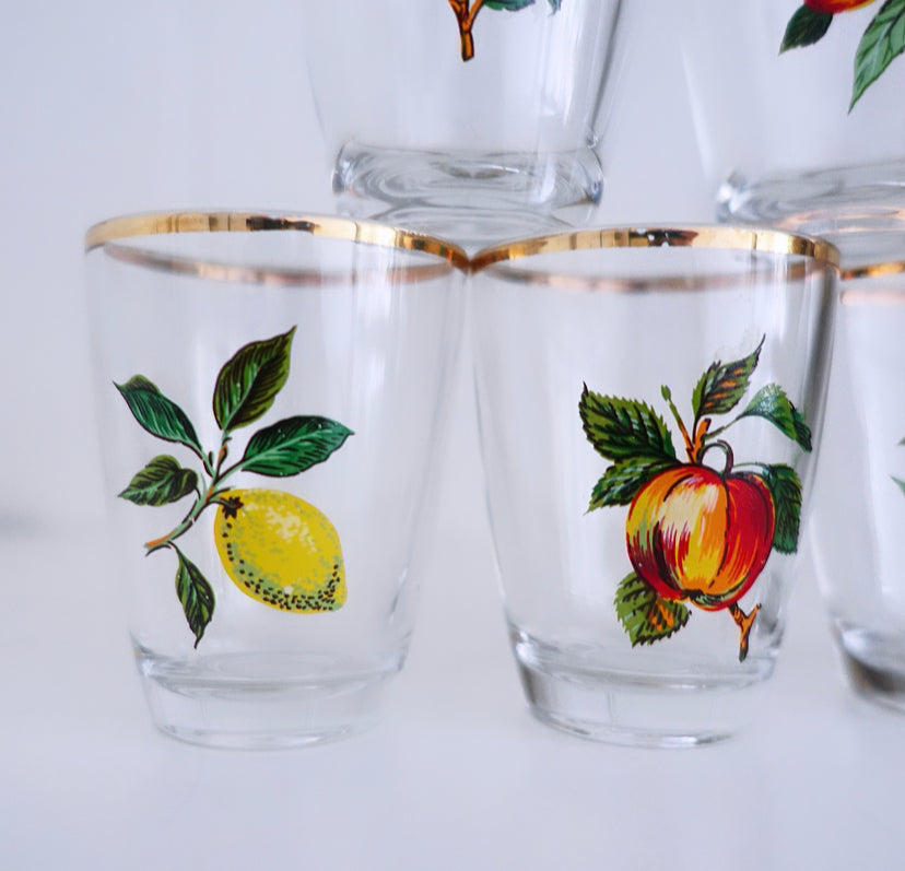 Set of six fruit motif shot glasses