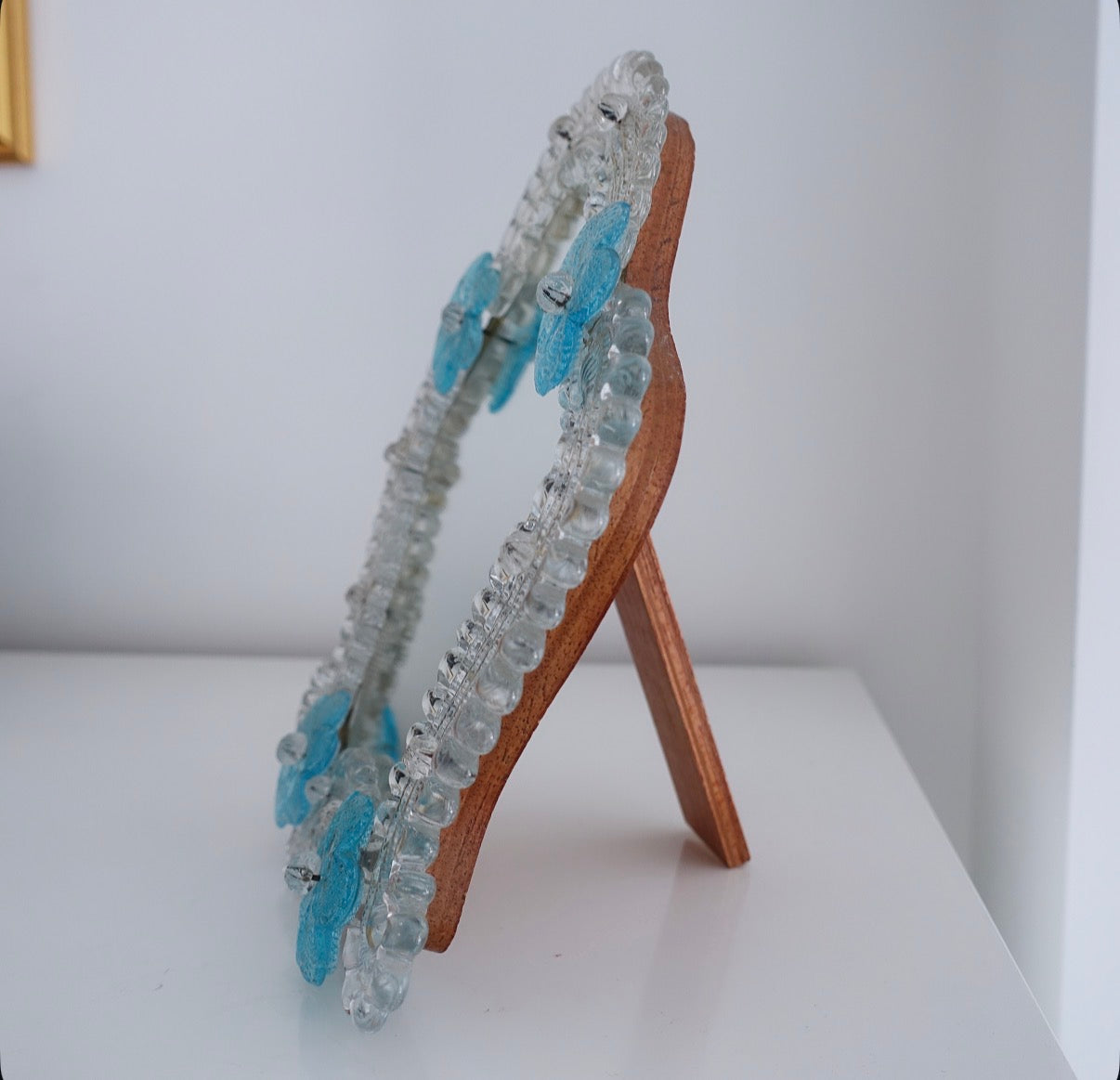 Blue Murano glass flower vanity mirror