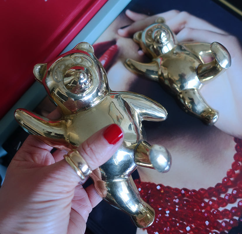 Set of two brass teddy bear wall hooks