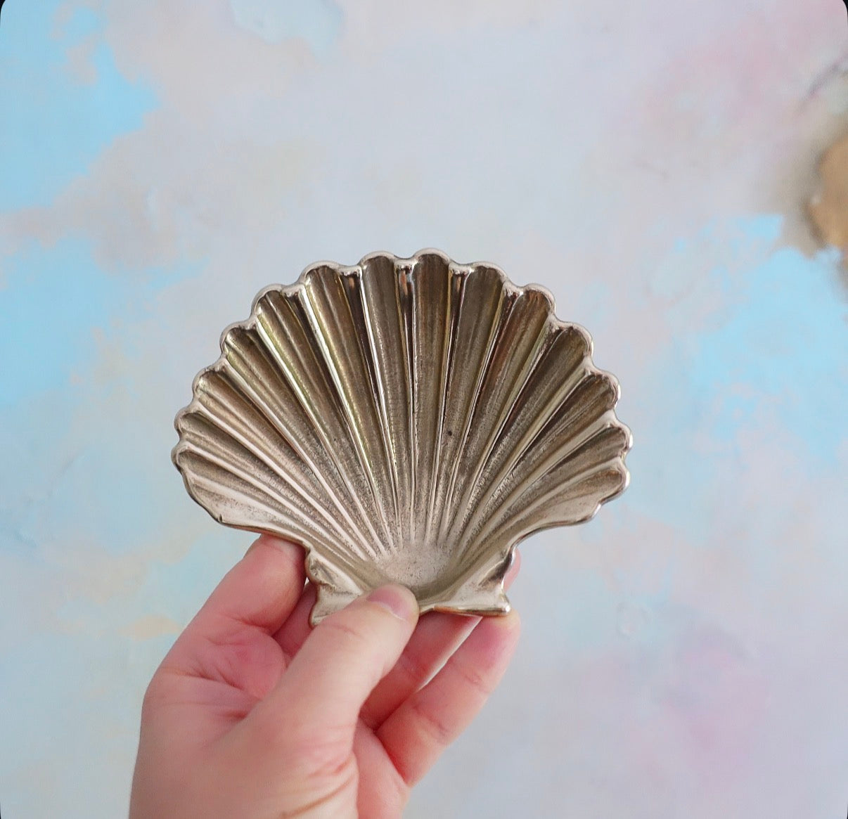 Brass Hollywood regency scallop shell trinket dish