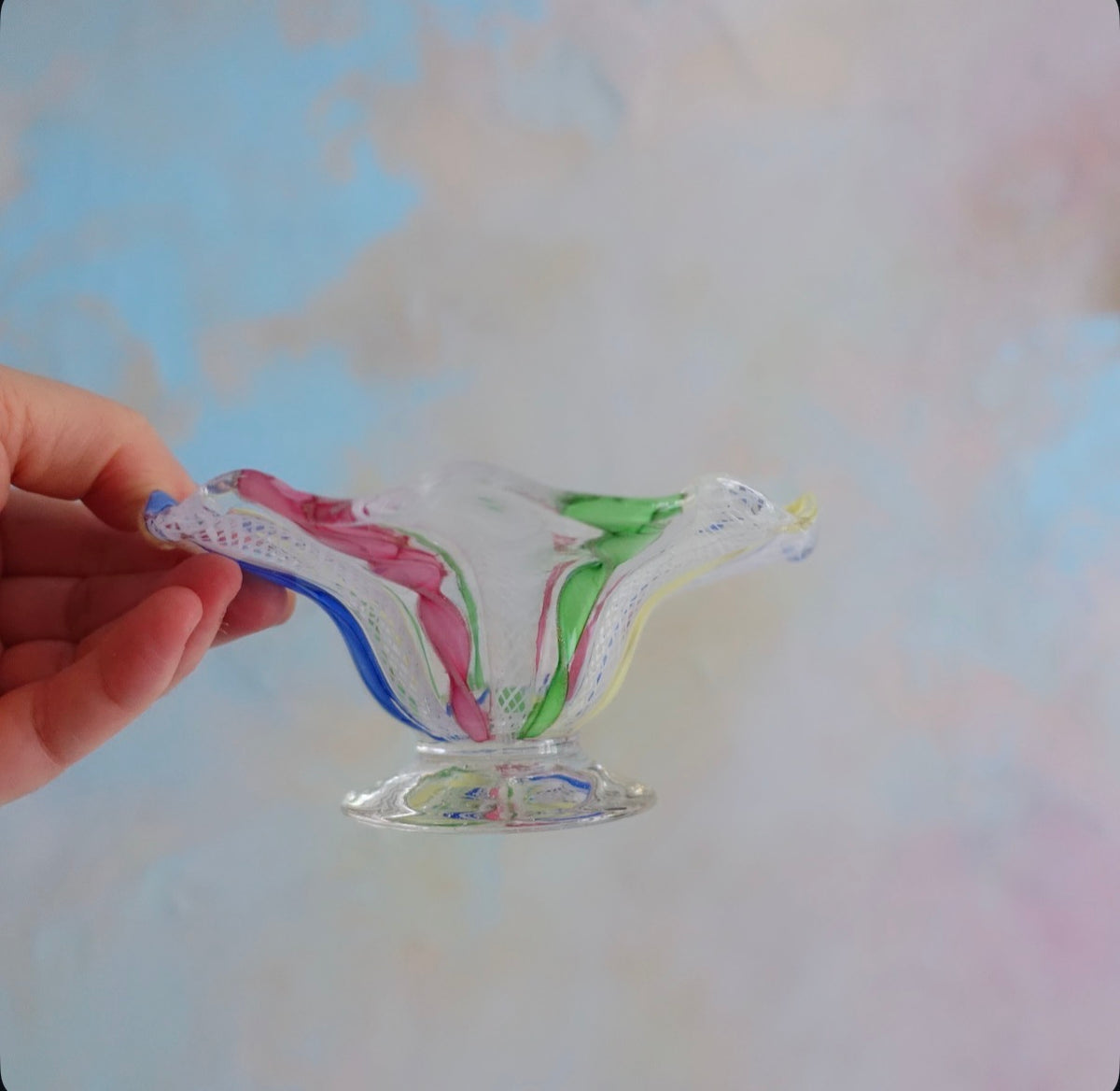 Rainbow Zanfirico Murano glass dish