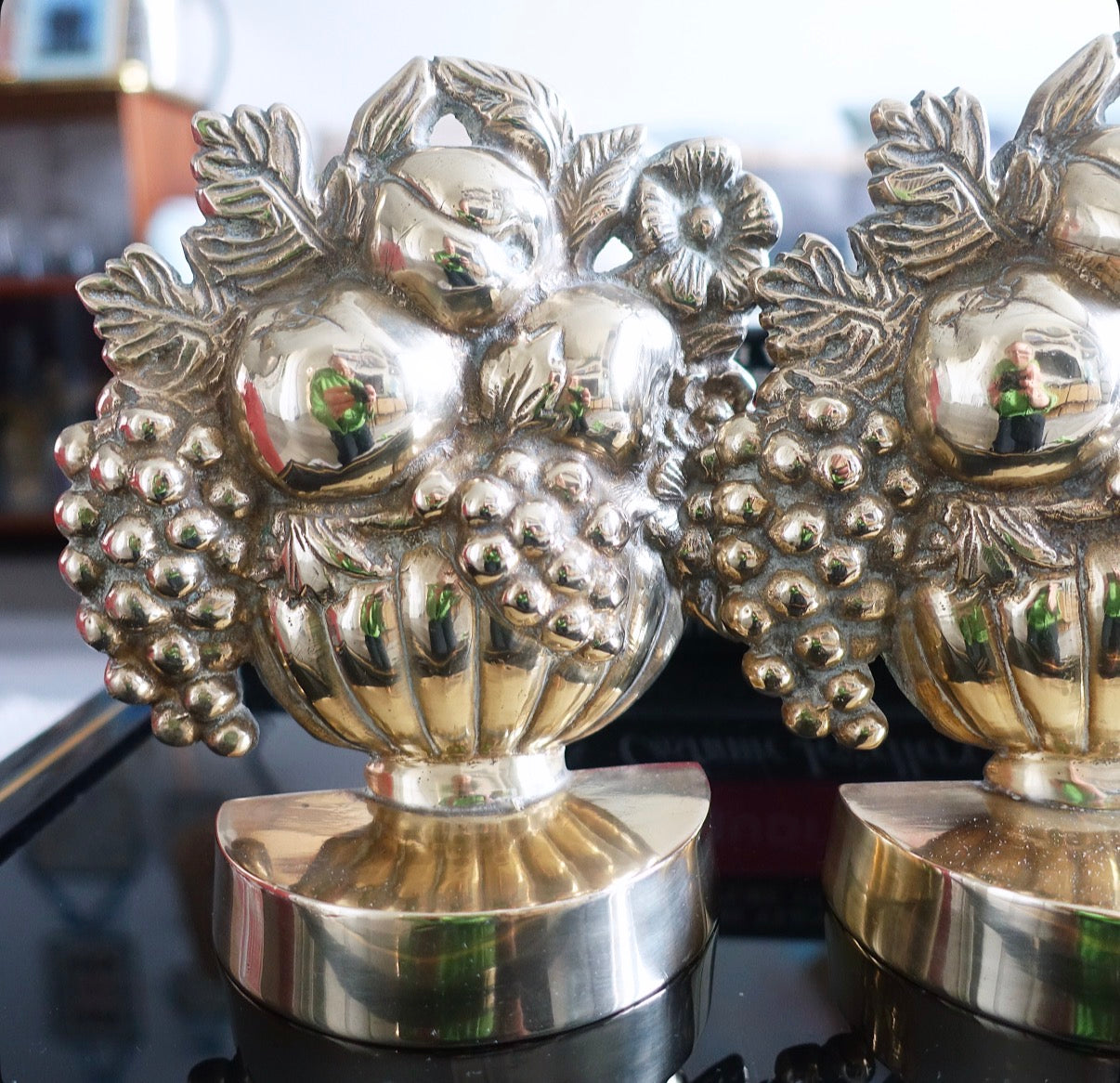 Brass fruit bookends
