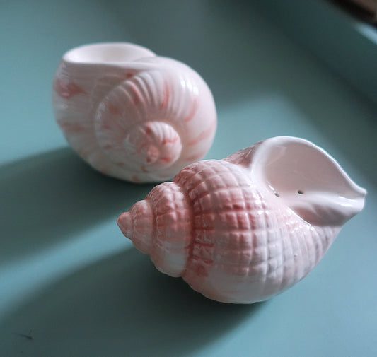 Pair of shell salt & pepper shakers