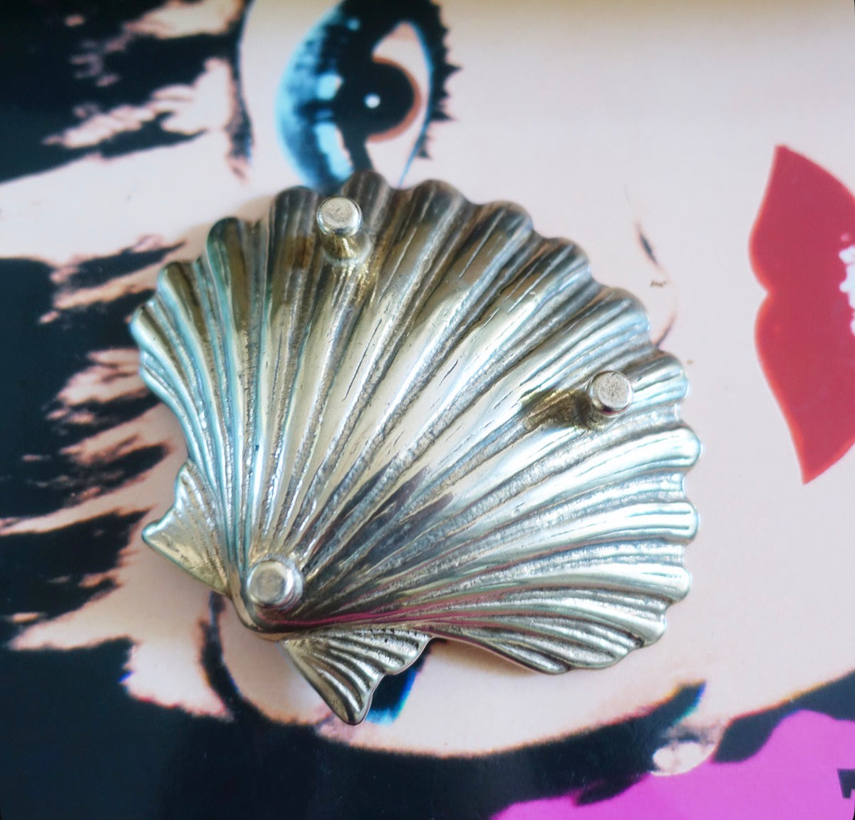 Brass Hollywood regency scallop shell trinket dish