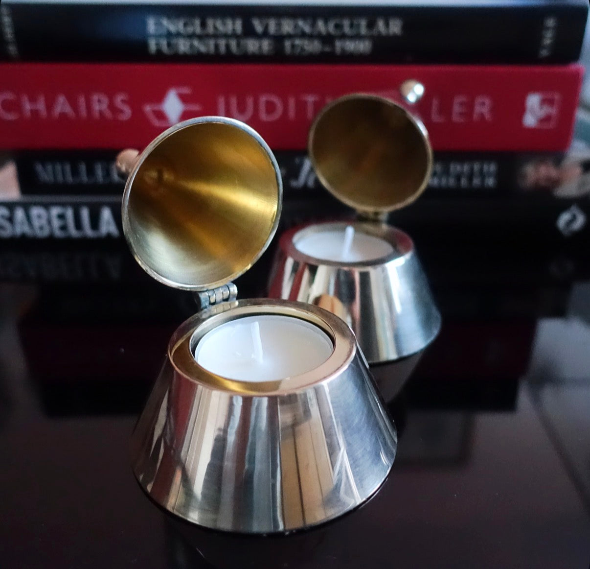 Post modern brass candle holders