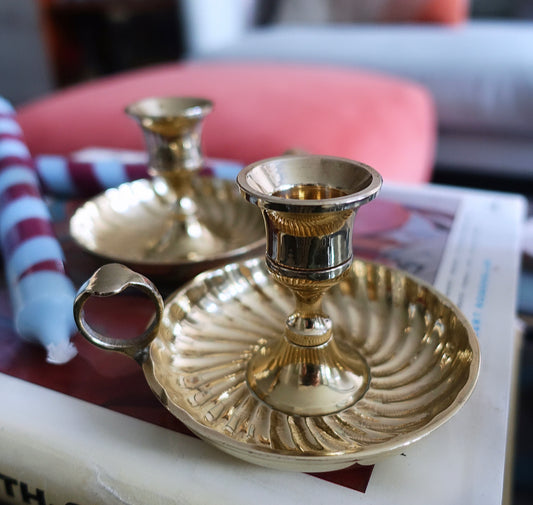 Pair of brass swirl candle holders