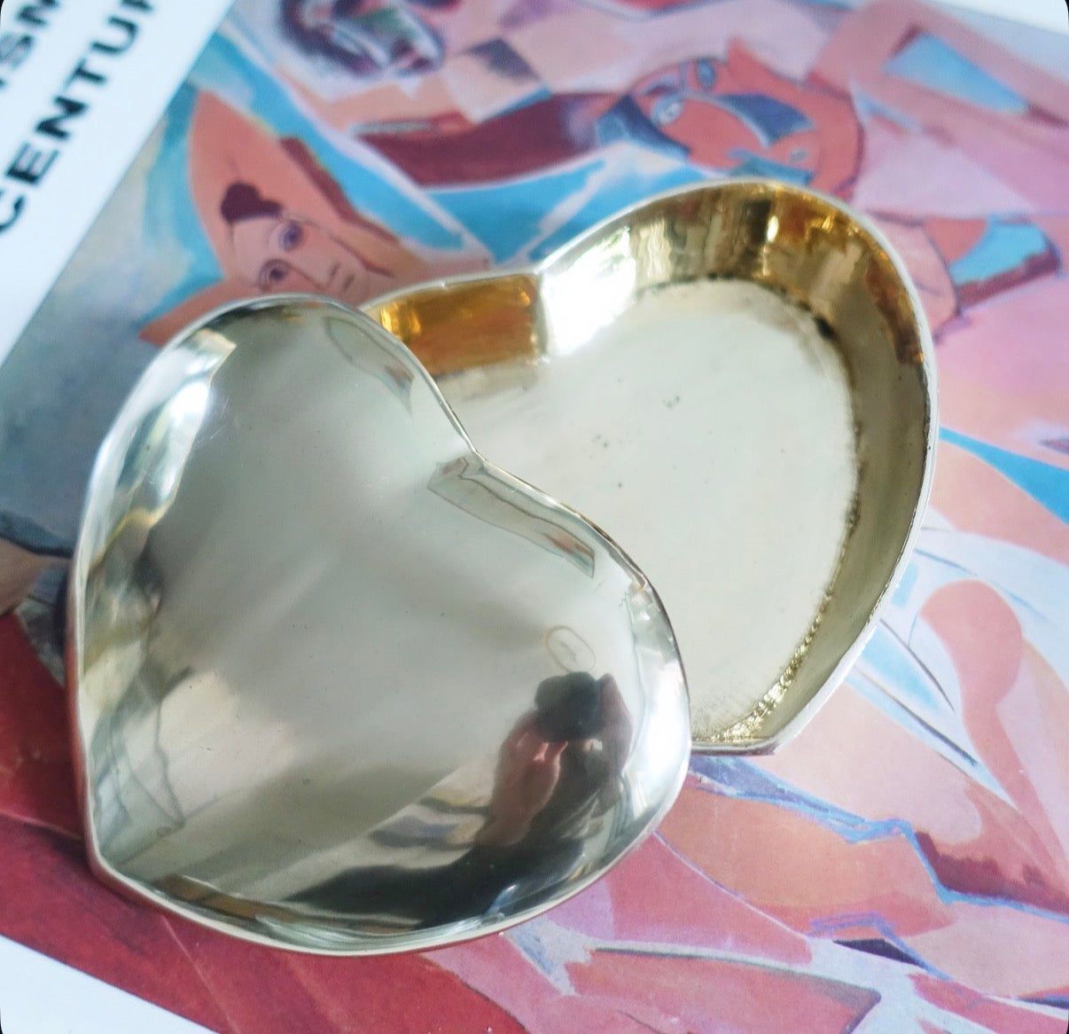 Brass plated heart trinket dish