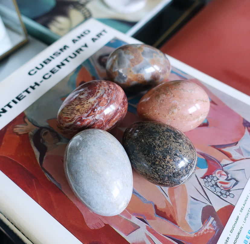 Set of five large stone eggs