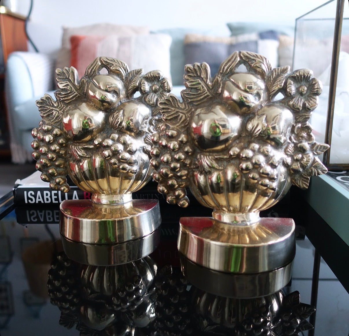 Brass fruit bookends