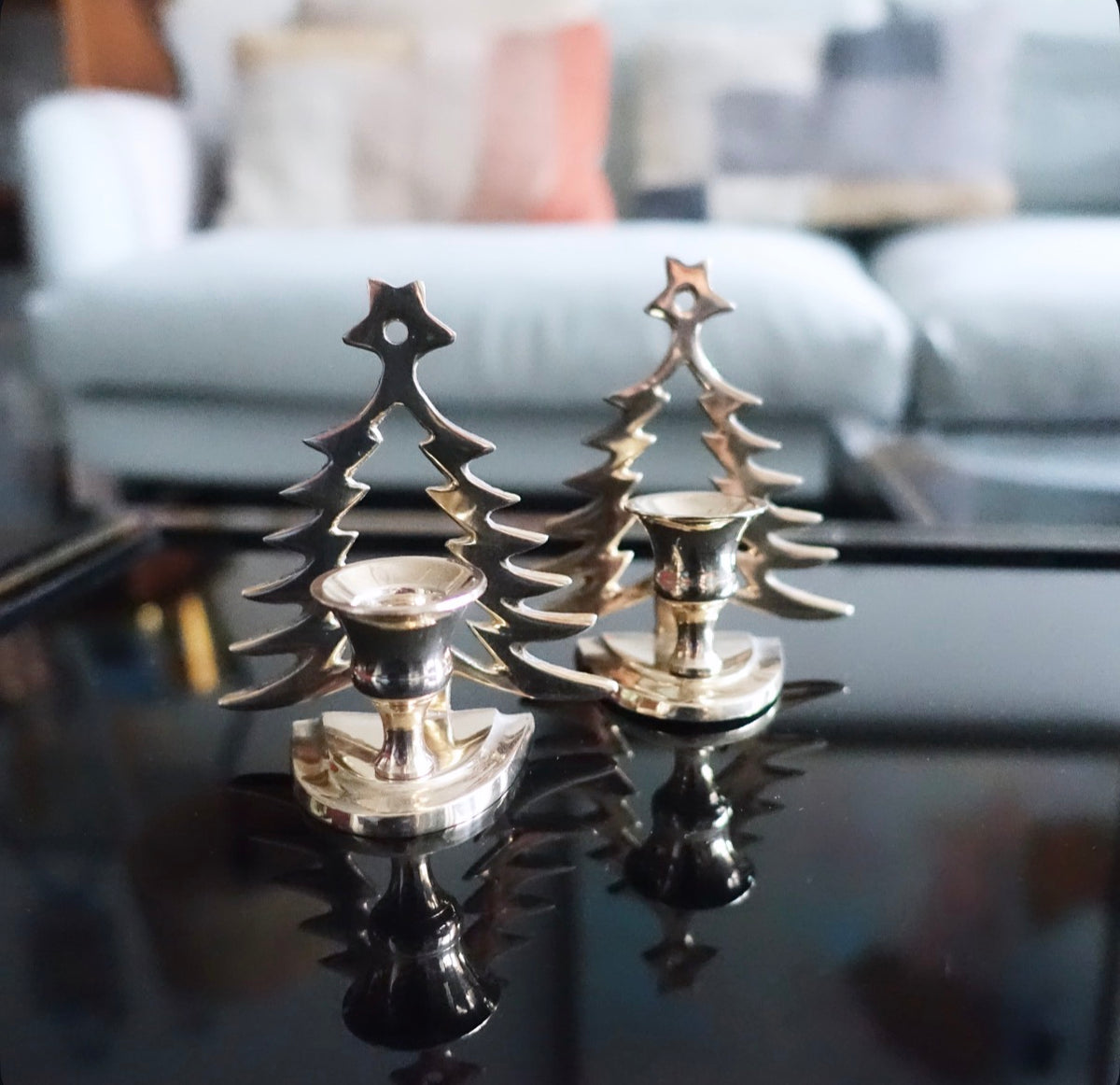 Pair of miniature Christmas tree candle holders
