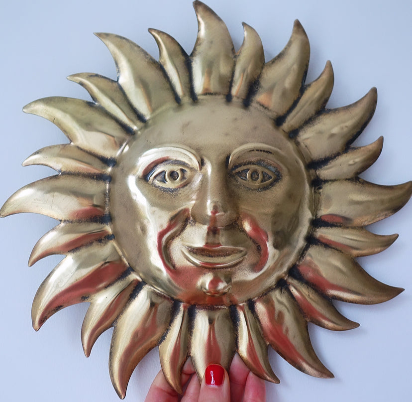 Large brass sun wall plaque