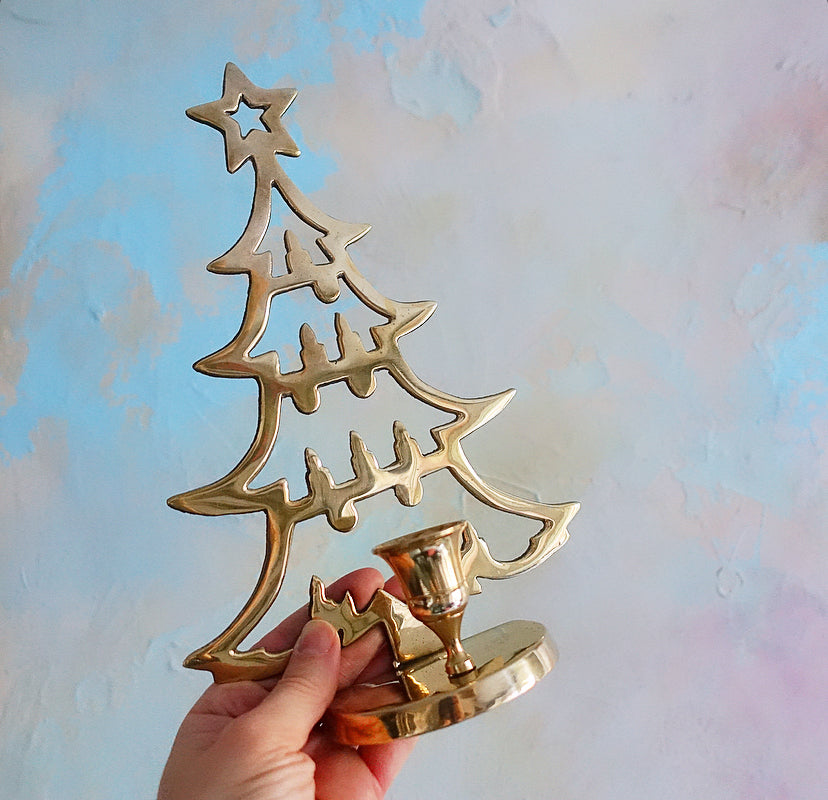 Brass Christmas tree candle holder