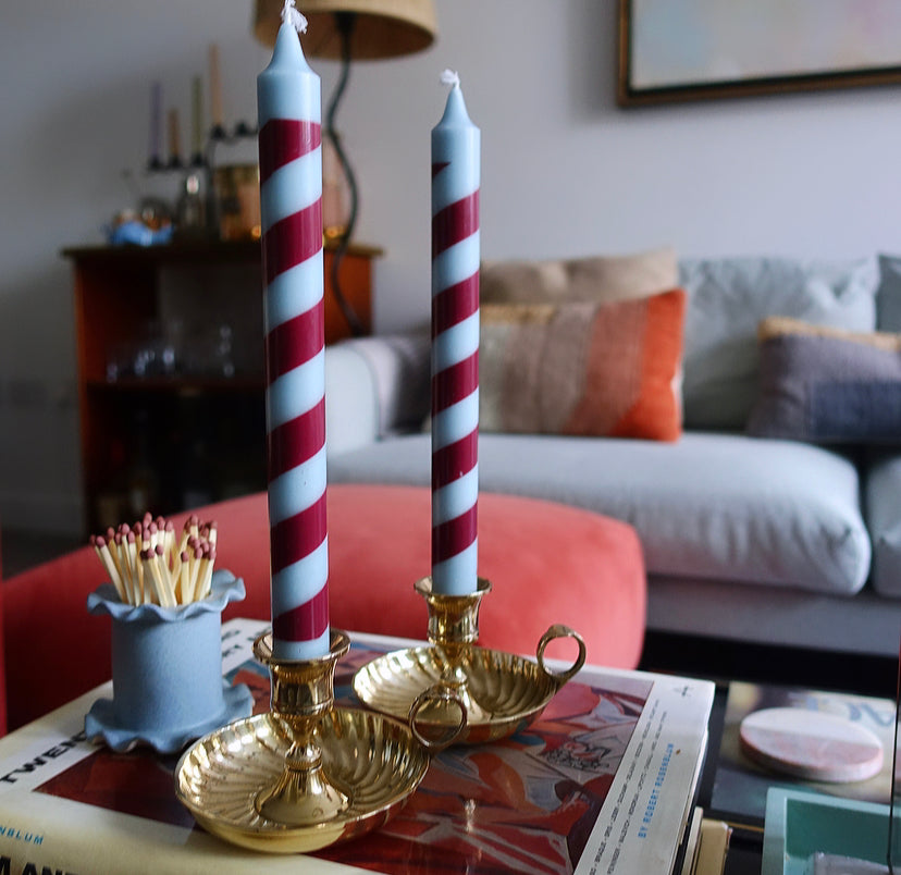 Pair of brass swirl candle holders