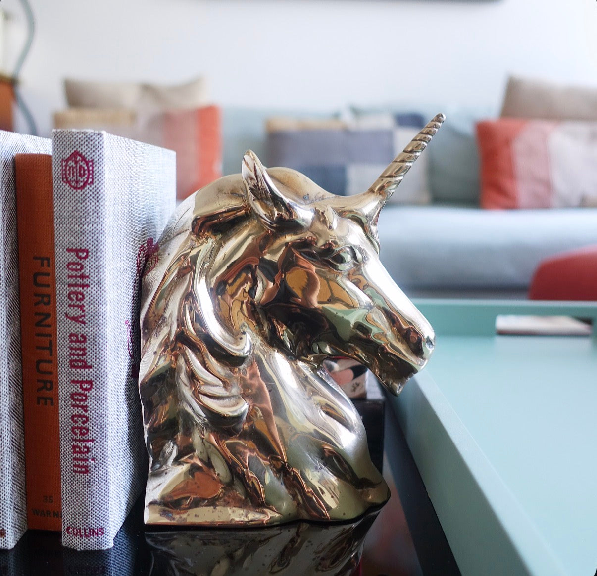 Brass unicorn bookends