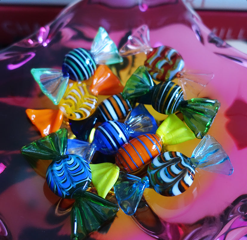 Set of nine assorted art glass sweets