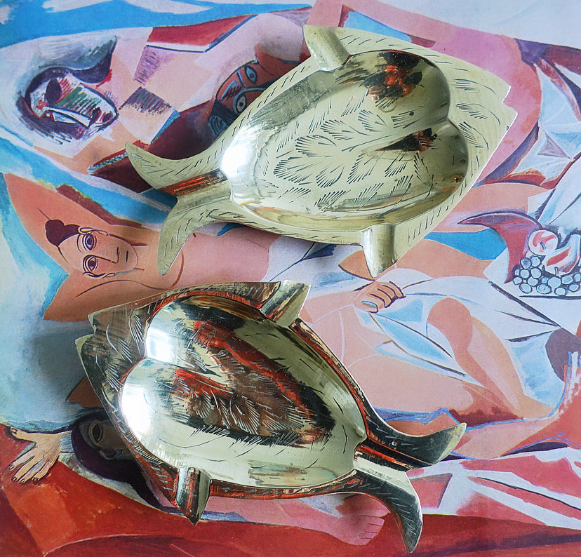 Pair of brass fish dishes