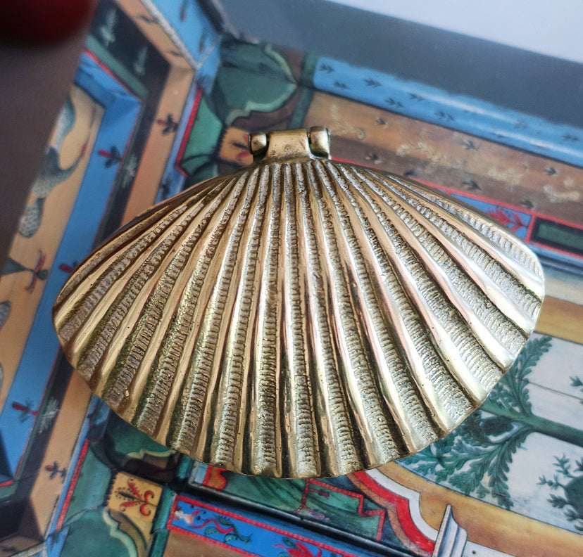 Hinged brass clam shell trinket box