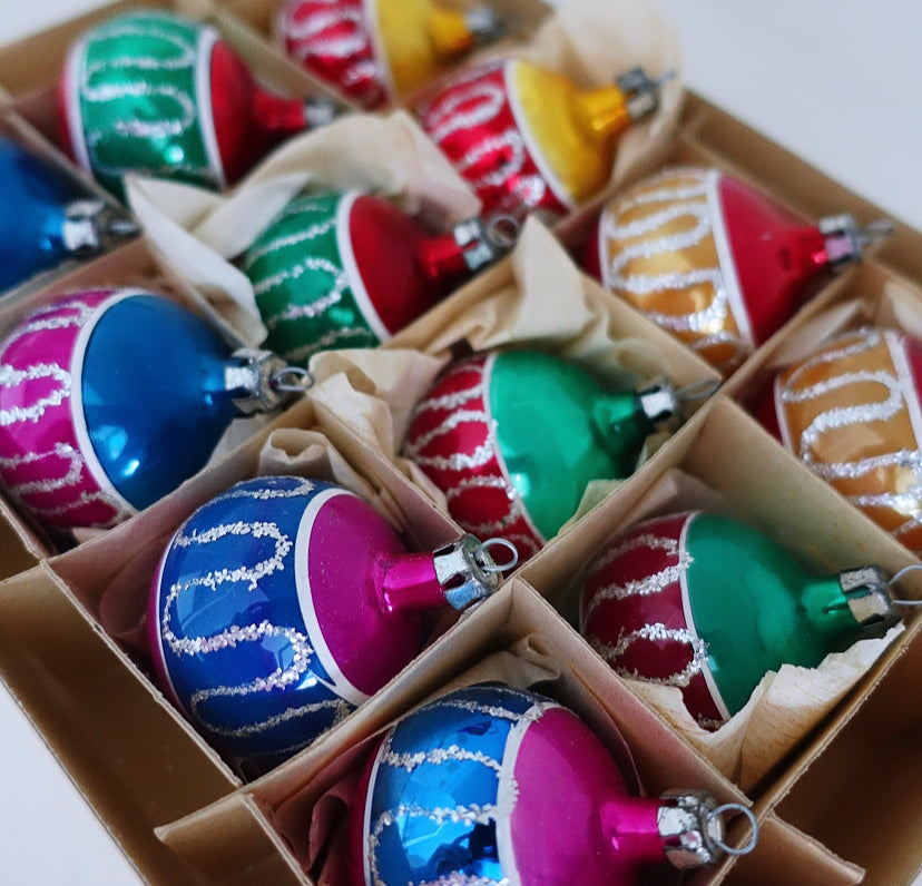 Set of 12 vintage glass baubles