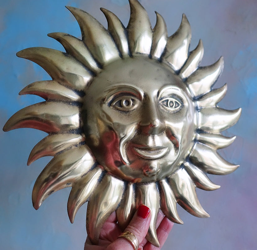 Large brass sun wall plaque