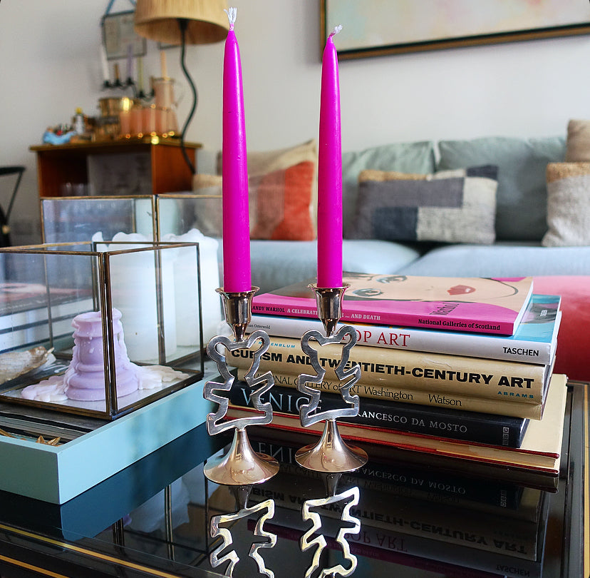 Pair of brass teddy bear candlesticks