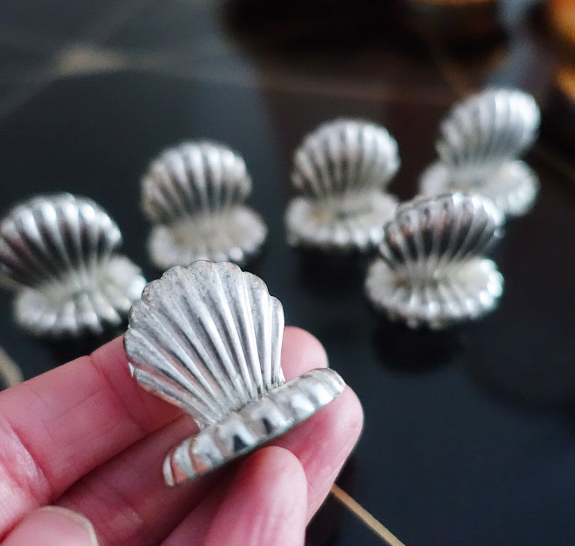 Set of six shell place card holders