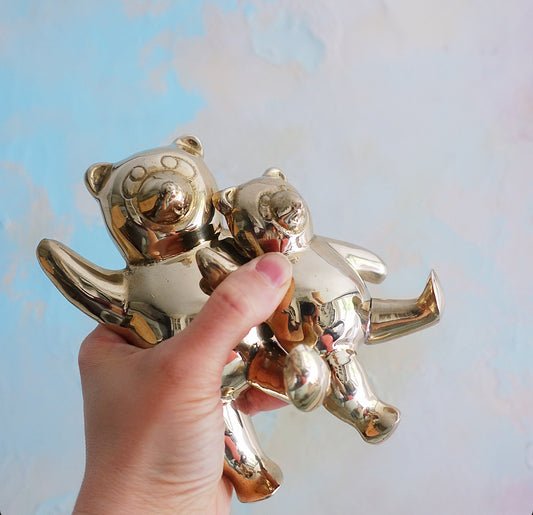 Brass teddy bear wall hook set